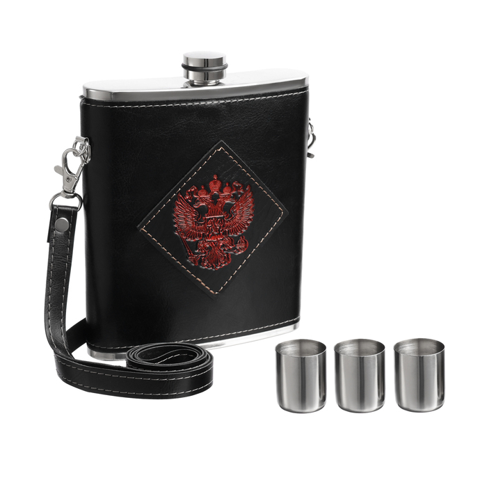 Фляжка для алкоголя и воды, 540 мл,  Фляжка для алкоголя и воды, 540 мл, "Герб", нержавеющая сталь, подарочная, армейская, 18 oz