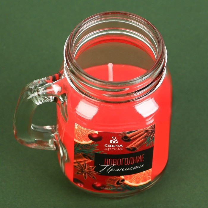 Новогодняя свеча в банке с ручкой «Пряности», корица Новогодняя свеча в банке с ручкой «Пряности», корица