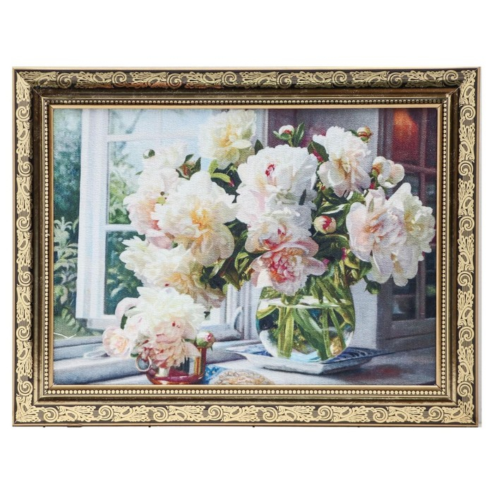 Гобеленовая картина Гобеленовая картина "Пионы на окне" 34*43 см, рама микс