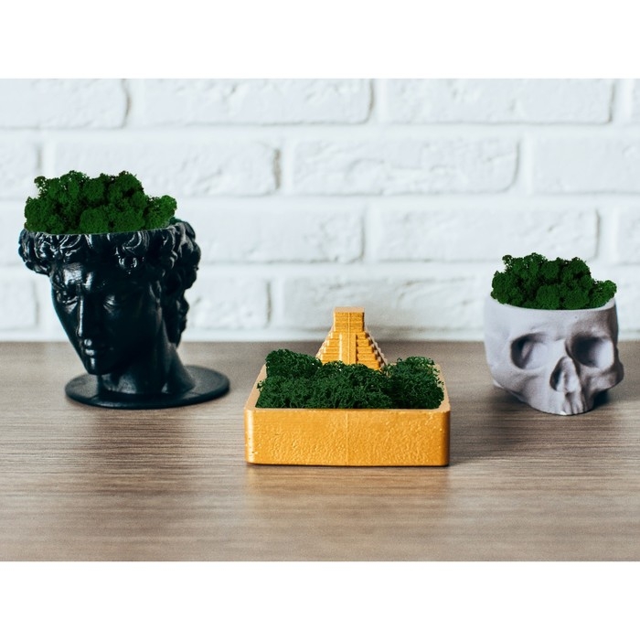 Кашпо бетонное Кашпо бетонное "Храм Солнца" высота 8 см 11,5х11,5 см черный со мхом (мох зелен. стабилиз.)