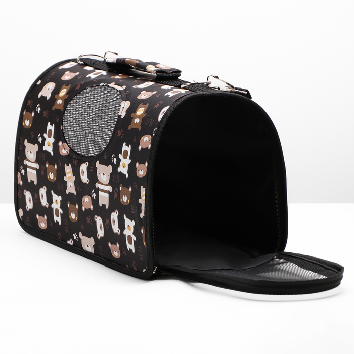 Сумка - переноска для животных  Сумка - переноска для животных "Медвежонки", чёрная, размер S, 37,5 х 17 х 22 см