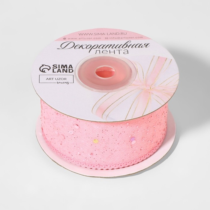 Лента декоративная, с глиттером, 38 мм, 9 ± 0,5 м, цвет розовый Лента декоративная, с глиттером, 38 мм, 9 ± 0,5 м, цвет розовый