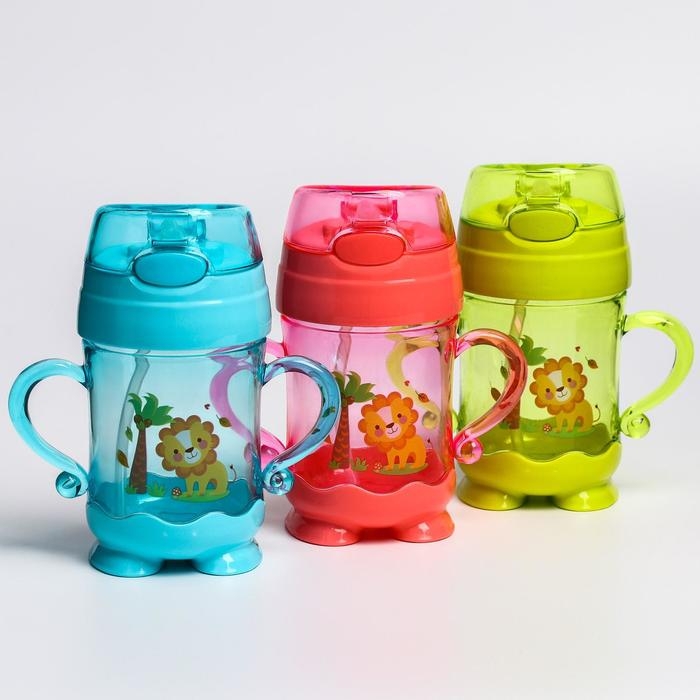 Поильник детский с силиконовой трубочкой, 220 мл., с ручками, цвета МИКС Поильник детский с силиконовой трубочкой, 220 мл., с ручками, цвета МИКС