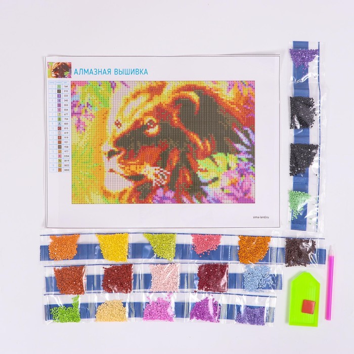 Алмазная мозаика с полным заполнением на холсте «Лев», 20 х 30 см Алмазная мозаика с полным заполнением на холсте «Лев», 20 х 30 см