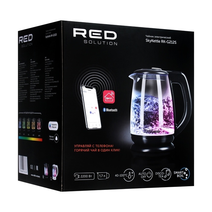 Чайник электрический RED Solution SkyKettle RK-G212S, стекло, 1.7 л, 2200 Вт, чёрный Чайник электрический RED Solution SkyKettle RK-G212S, стекло, 1.7 л, 2200 Вт, чёрный