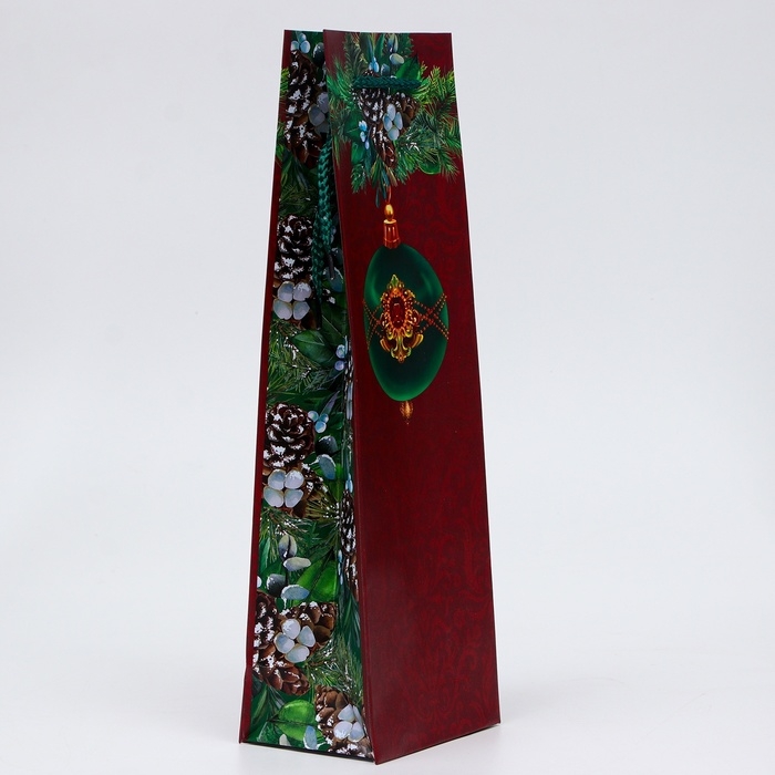 Новый год. Пакет подарочный новогодний под бутылку, упаковка Новый год. Пакет подарочный новогодний под бутылку, упаковка "Дивный шар", 12 х 36 х 8,5 см.