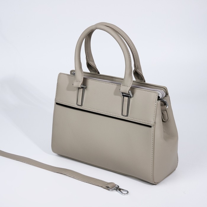 Сумка-тоут на молнии, наружный карман, цвет светло-серый