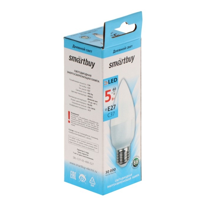 Лампа cветодиодная Smartbuy, E27, C37, 5 Вт, 4000 К, дневной свет Лампа cветодиодная Smartbuy, E27, C37, 5 Вт, 4000 К, дневной свет