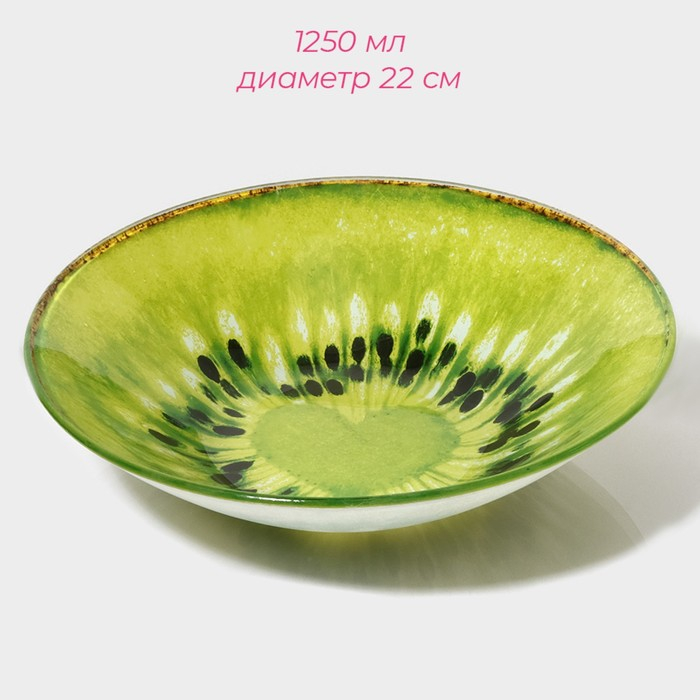 Набор тарелок стеклянных Доляна «Романтичный киви», 19 предметов: 6 десертных тарелок, 6 обеденных тарелок, 6 мисок, салатник