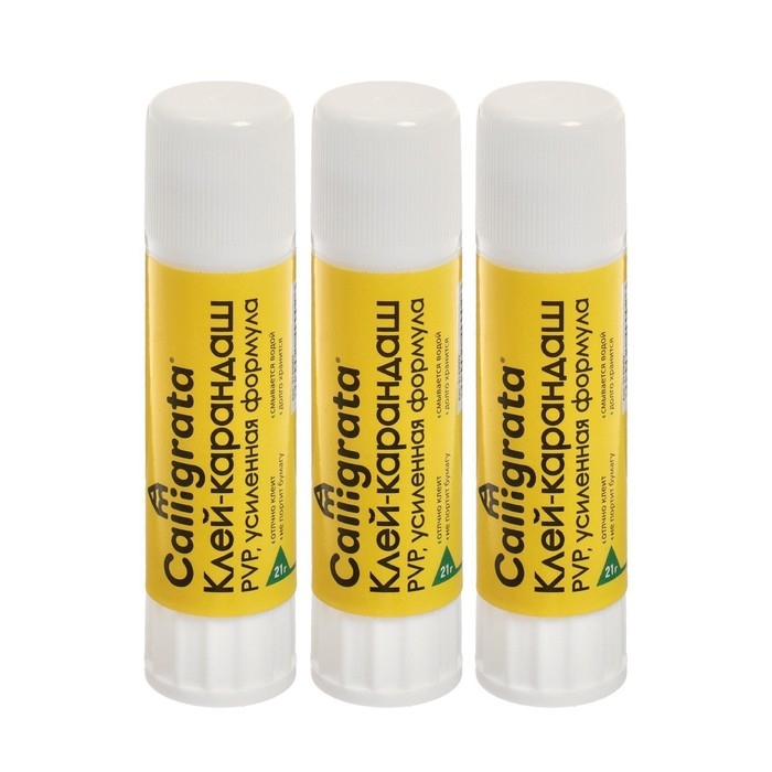 Клей-карандаш 21 грамм PVP усиленная формула, набор 3 шт Клей-карандаш 21 грамм PVP усиленная формула, набор 3 шт