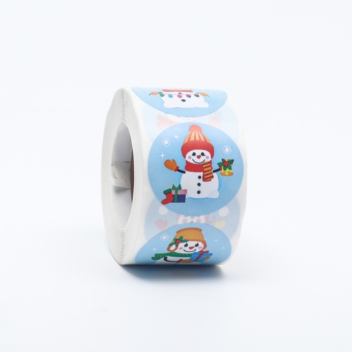 Новый год. Наклейки в рулоне "Снеговики", 500 шт, 3,8 х 3,8 см