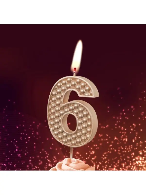Свеча в торт на шпажке "Жемчужная", цифра "6", шампань
