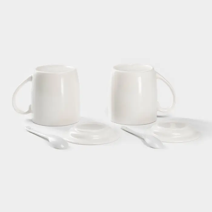 Набор кружек с ложками и подставками &laquo;Букет лаванды&raquo;, 2 предмета: 330 мл, керамика, рисунок МИКС