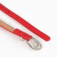 Ремень жен, 02-01-02-01, 1,5*0,3*110 см, без винта, пряжка серебро, 1 прокол, красный