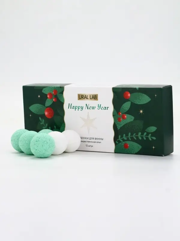 Бомбочки для ванны Happy New Year, аромат рождественская ель, набор 12 шт х 20 г, URAL LAB Бомбочки для ванны Happy New Year, аромат рождественская ель, набор 12 шт х 20 г, URAL LAB