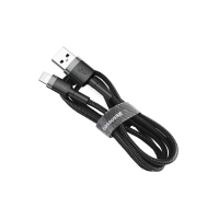 Кабель Baseus, Lightning - USB, 2.4 А, ПВХ оплётка, 1 м, чёрно-серый