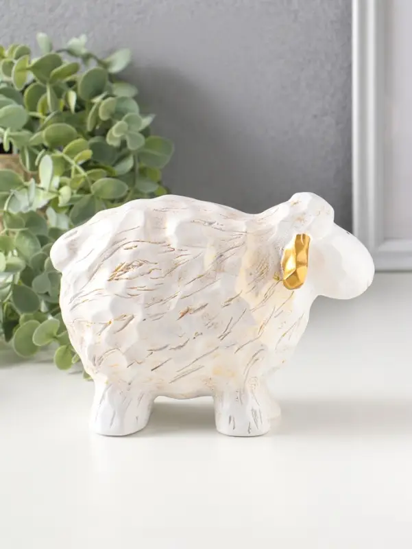 Сувенир полистоун "Бараш" белый с золотом 8х17,5х12,5 см