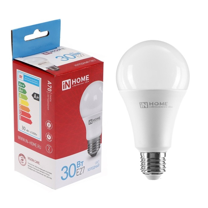 Лампа светодиодная IN HOME LED-A70-VC, Е27, 30 Вт, 230 В, 6500 К, 2850 Лм Лампа светодиодная IN HOME LED-A70-VC, Е27, 30 Вт, 230 В, 6500 К, 2850 Лм