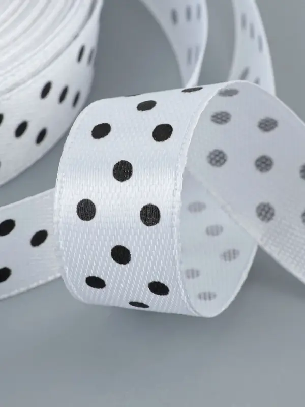 Лента атласная &laquo;Горошек&raquo;, 15 мм, 23&plusmn;1 м, белая №001