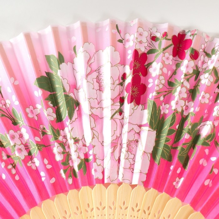 Веер дерево, текстиль h=21 см  Веер дерево, текстиль h=21 см "Цветение пиона" розовый, с кисточкой