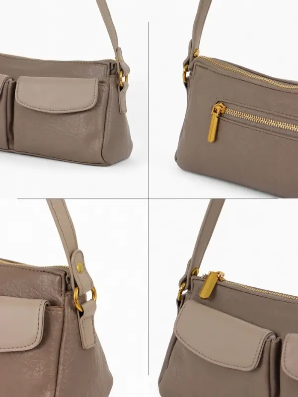 Сумка женская багет TEXTURA на молнии, 27&times;8&times;13 см, бежево-серая