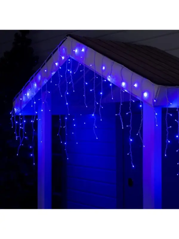 Гирлянда &laquo;Бахрома&raquo; 3&times;0.6 м, IP44, УМС, белая нить, 160 SMD-LED, свечение синее, 220 В