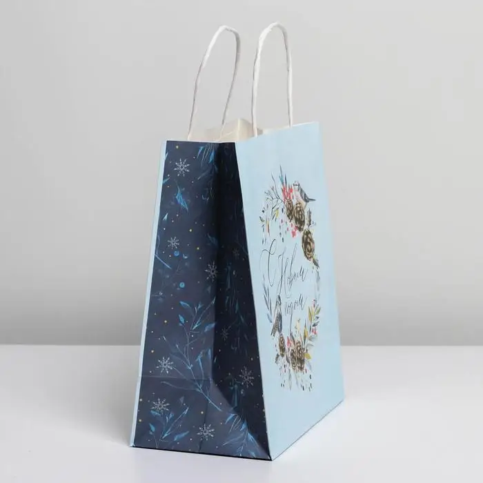 Пакет подарочный новогодний крафтовый «Морозное утро», 22 х 25 х 12 см