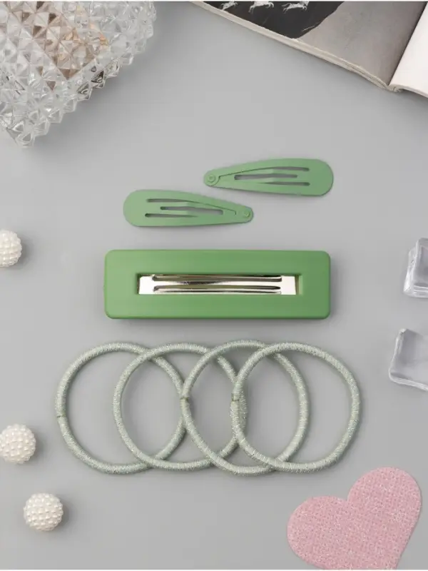 Набор для волос QF &laquo;Элери&raquo;, 4 резинки 6.5 см, заколка - автомат 8 см, 2 заколки 4.5 см, зелёный