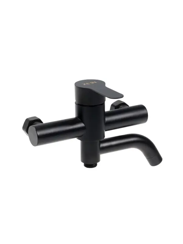 Смеситель для ванны ZEIN Z3491, изогнутый излив, душевой набор, нержавеющая сталь, черный