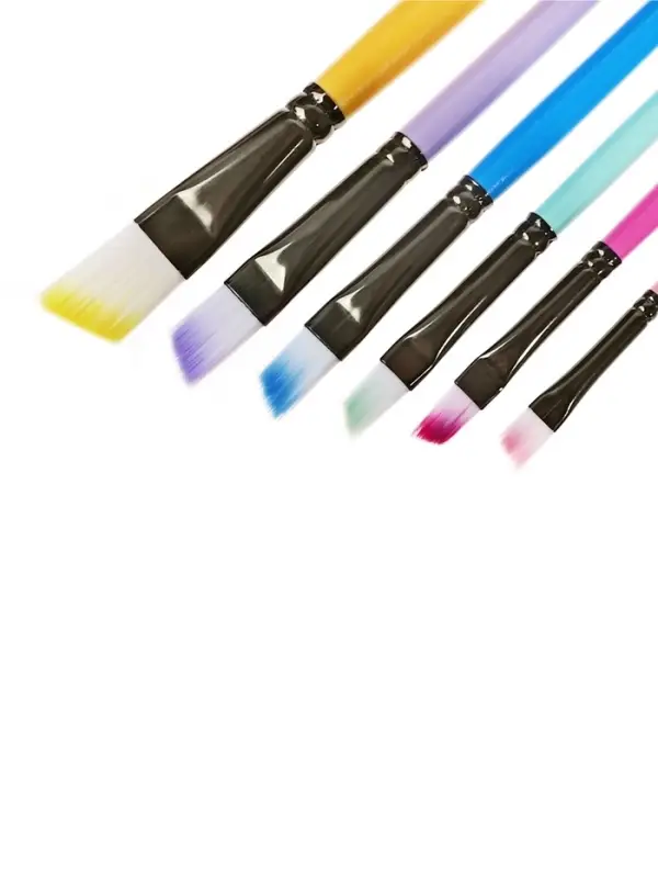 Набор кистей для рисования, синтетика, 6 штук: № 2, 4, 6, 8, 10, 12, плоские, скошенные, с цветными ручками, международный размер