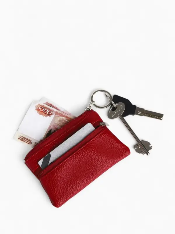 Ключница-кошелёк на молнии, с кольцом, размер 12&times;1&times;7.5 см, красная