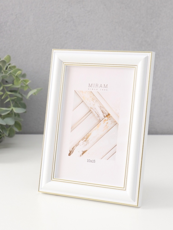 Фоторамка пластик Фоторамка пластик "МИРАМ" 10х15 см, белый, золото