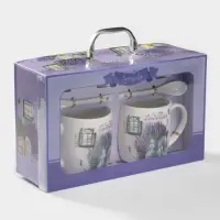 Набор кружек с ложками и подставками &laquo;Букет лаванды&raquo;, 2 предмета: 330 мл, керамика, рисунок МИКС