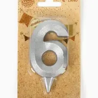 Свеча в торт &laquo;Цифра 6&raquo;, серебряная, 6.5 см