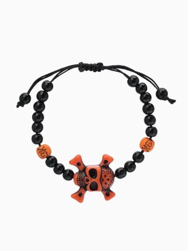 Браслет из бусин &laquo;Череп с костями&raquo;, d=6 см, чёрный, коричневый