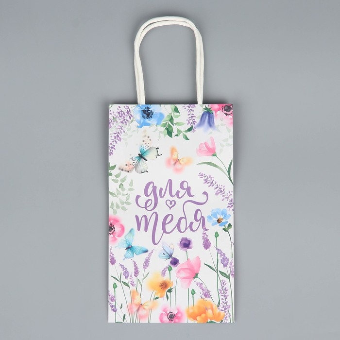 Пакет подарочный крафтовый, упаковка, «Для тебя», цветы, 12 х 21 х 9 см Пакет подарочный крафтовый, упаковка, «Для тебя», цветы, 12 х 21 х 9 см