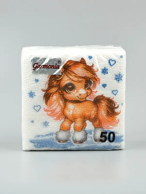 Салфетки бумажные Гармония цвета многоцветие "Лошадка со снежинками", 24*24 см 50 листов