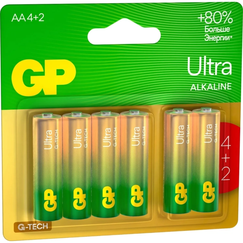 Батарейка GP Ultra AA, 6 шт/бл. 15AU-2CR6/24AUA214/2-2CRSBC6