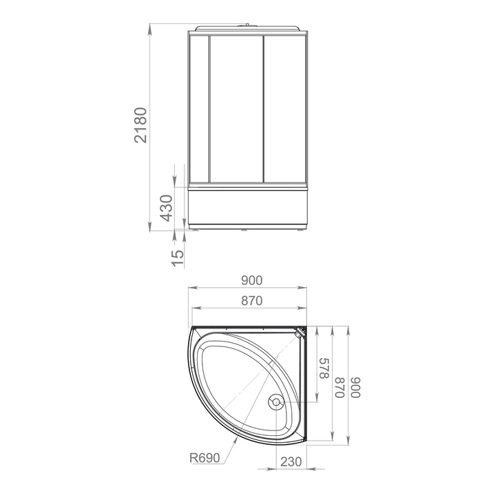 Душевая кабина Domani-Spa Simple 99 high, поддон 45 см, белые стенки, 90х90 см
