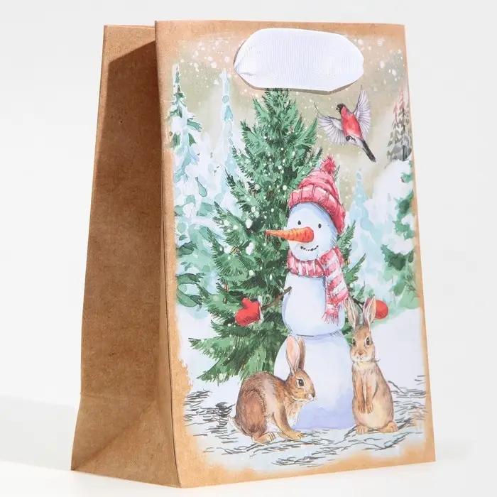Пакет подарочный новогодний крафтовый «Заснеженный лес», S 12 х 15 х 5.5 см