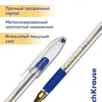 Ручка шариковая ErichKrause L-30, Gold Stick&Grip Classic, узел 0.7 мм, синяя, резиновый держатель, МИКС