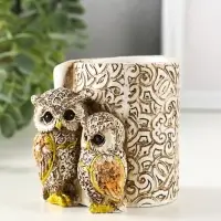 Фигурка - карандашница полистоун &laquo;Филины с орнаментом&raquo;, 6.5&times;8.5&times;9 см