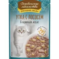 Влажный корм для кошек &laquo;Деревенские лакомства&raquo;, утка с лососем в нежном желе, пауч, 70 г