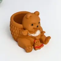 Подставка для мелочей "Медведь с корзинкой" 9х10х8 см, гипс, коричневый