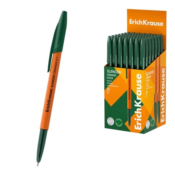 Ручка шариковая ErichKrause Slender Stick Orange 0.7, зеленая