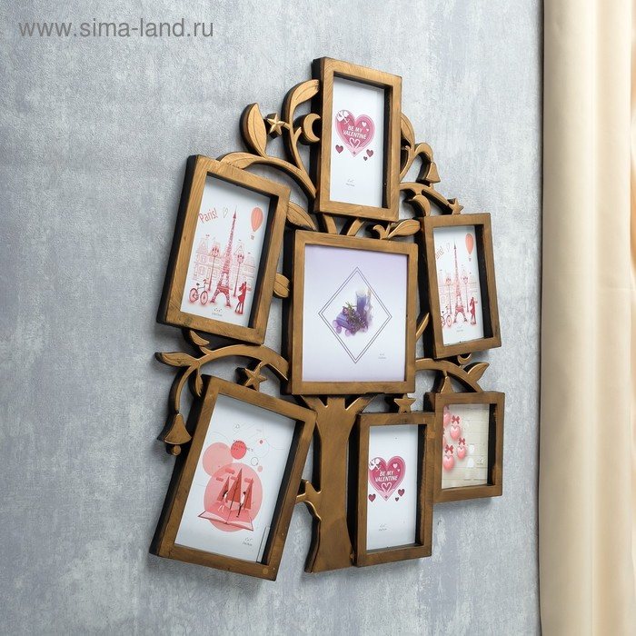 Фоторамка на 7 фото 7х7 см, 7х10 см, 8х10 см "Дерево желаний" бронза 36х31 см