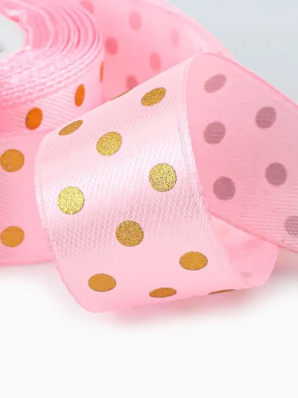 Лента атласная с тиснением &laquo;Горох&raquo;, 25 мм, 23&plusmn;1 м, розовая №04