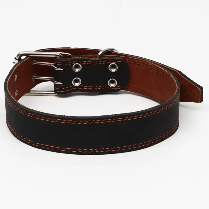 Ошейник двухслойный, 85&times;4.5 см, ОШ 50-70 см, кожа, чёрный
