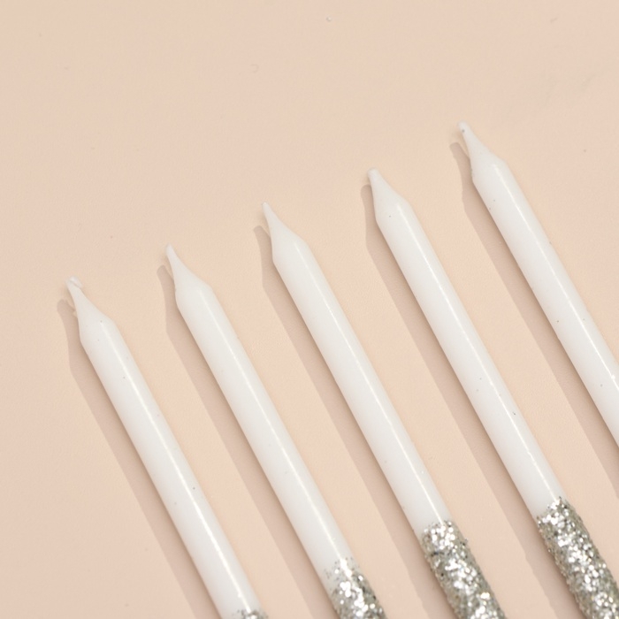 Свечи для торта Свечи для торта "Блестящее сияние", 6 шт, белые с серебром