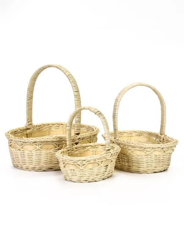 Корзина плетёная для хранения Splet, ротанг, с ручкой, бежевая, набор 3 шт.